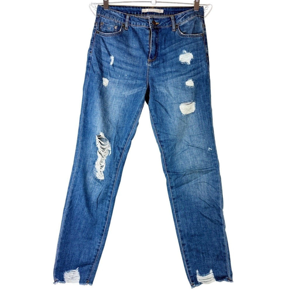 Tractr Girls Distressed Skinny Jeans Medium Wash Blue Raw Hem Size 16 Distressed